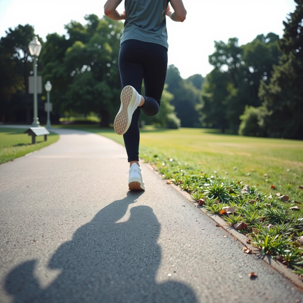 Žena u šetnji parkom, fokus na zdravim nogama